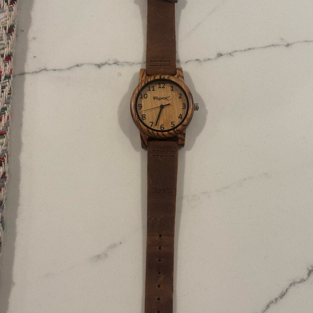 Brown Leather Strap Wooden Watch